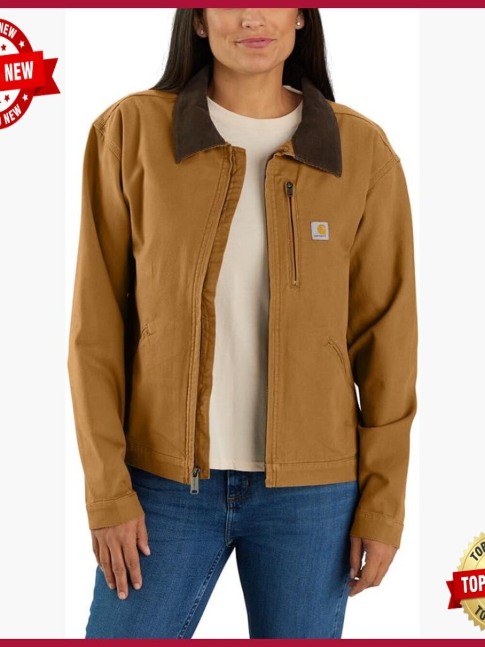 Canvas Casual Jacket with Stretch, Snap Adjustable Hem, Pockets, Relaxed Fit